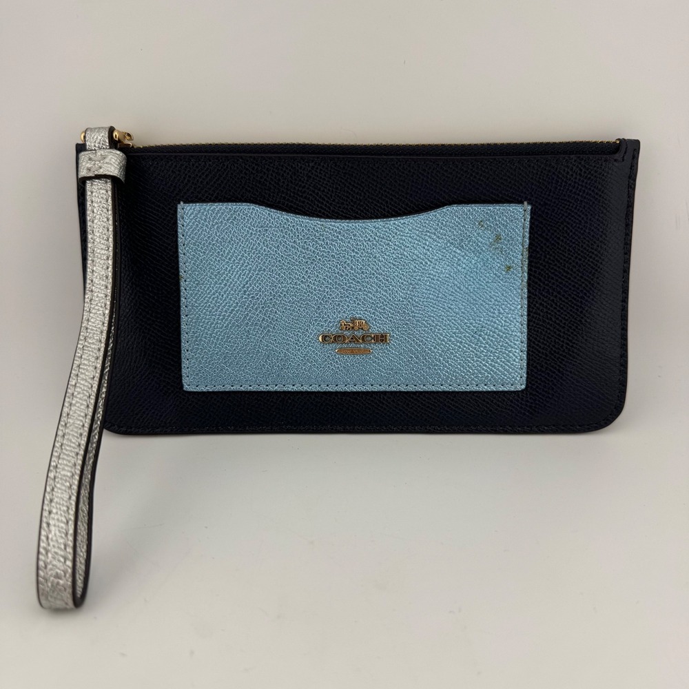 Coach Slim Wristlet Navy Blue‎ Good Metallic Colorblock Card Slots (3786)
